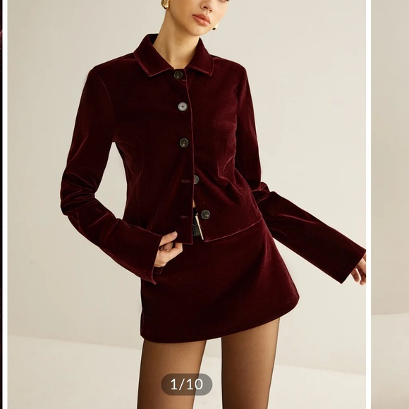 Commense Jackets & Blazers - Burgundy Velvet jacket and skirt set